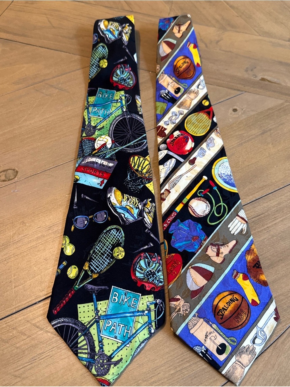 Vintage 1990's Nicole Miller Sports Graphic Print Neck Ties LOT of 2, 100% Silk